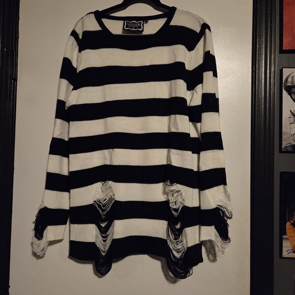 On Hold - Killstar Pugsley Knit Sweater Top Black White Stripe - Picture 2 of 4
